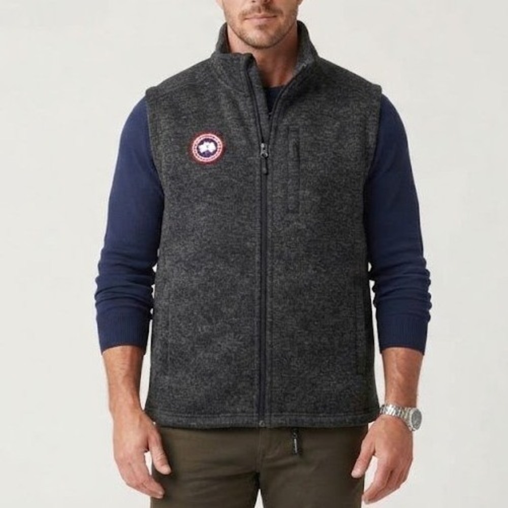 Canada Weather Gear Fleece Vest Mens XL Charcoal Grey Marl Full Zip Sweater Knit